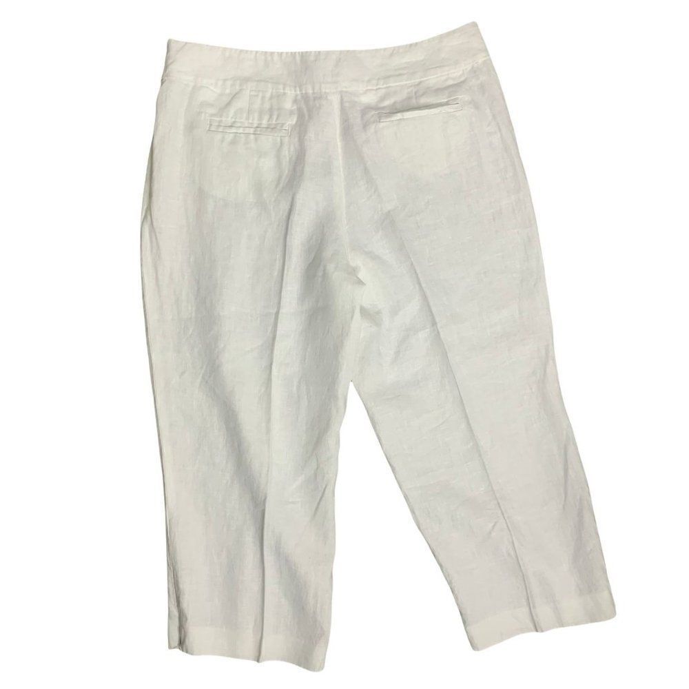 Vintage Margaret Frances Capri Pants 14 White Linen Flat Front Back Pockets Zip - Picture 3 of 5